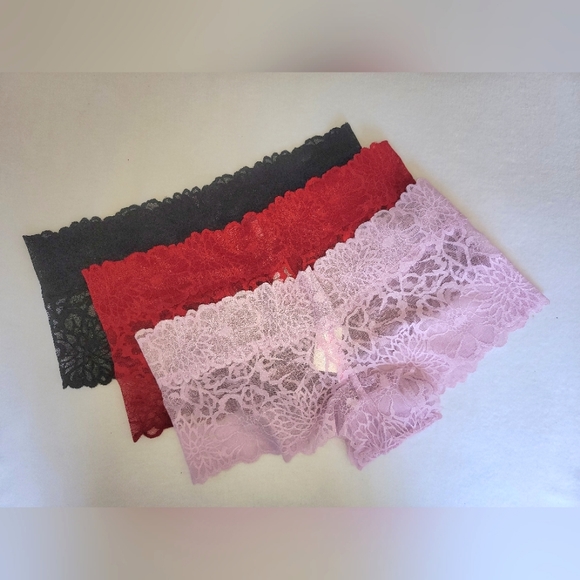 PINK Floral Lace Cheeky Boyshort- Med - NWT - Picture 1 of 10